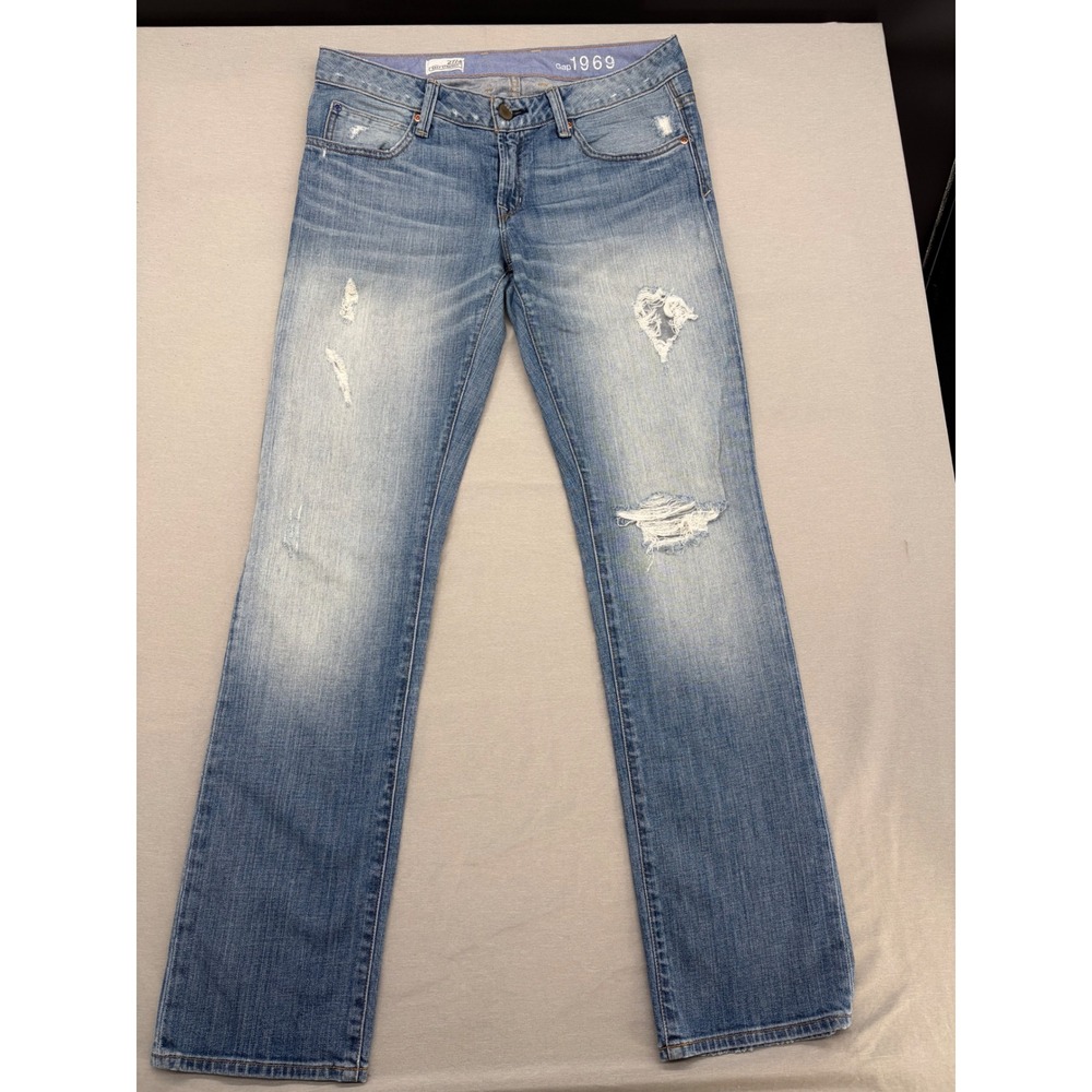 Gap 1969 Easy Straight Distressed Jeans Light Wash Size 27/4 Ripped Denim